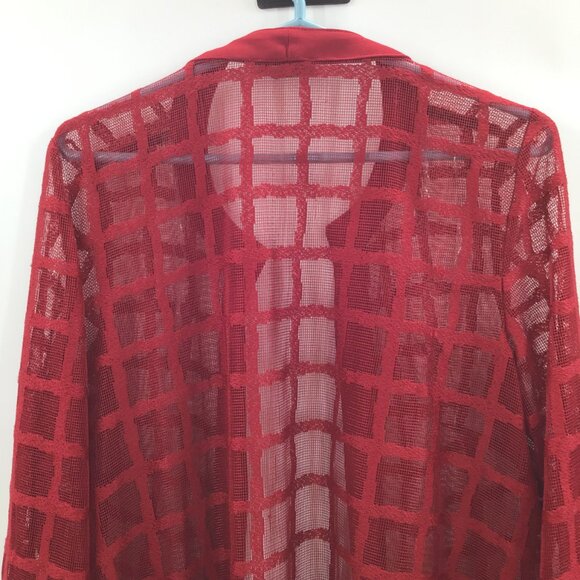 Maya Brooke XL Layering Duster Red Mesh Windowpane Lagenlook Cover Up Resortwear - Picture 7 of 11